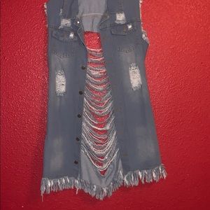 Long Denim Distressed Jacket